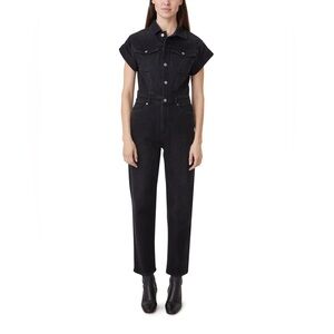 Haute Monde Black Short-Sleeve Denim Overalls Jumpsuit